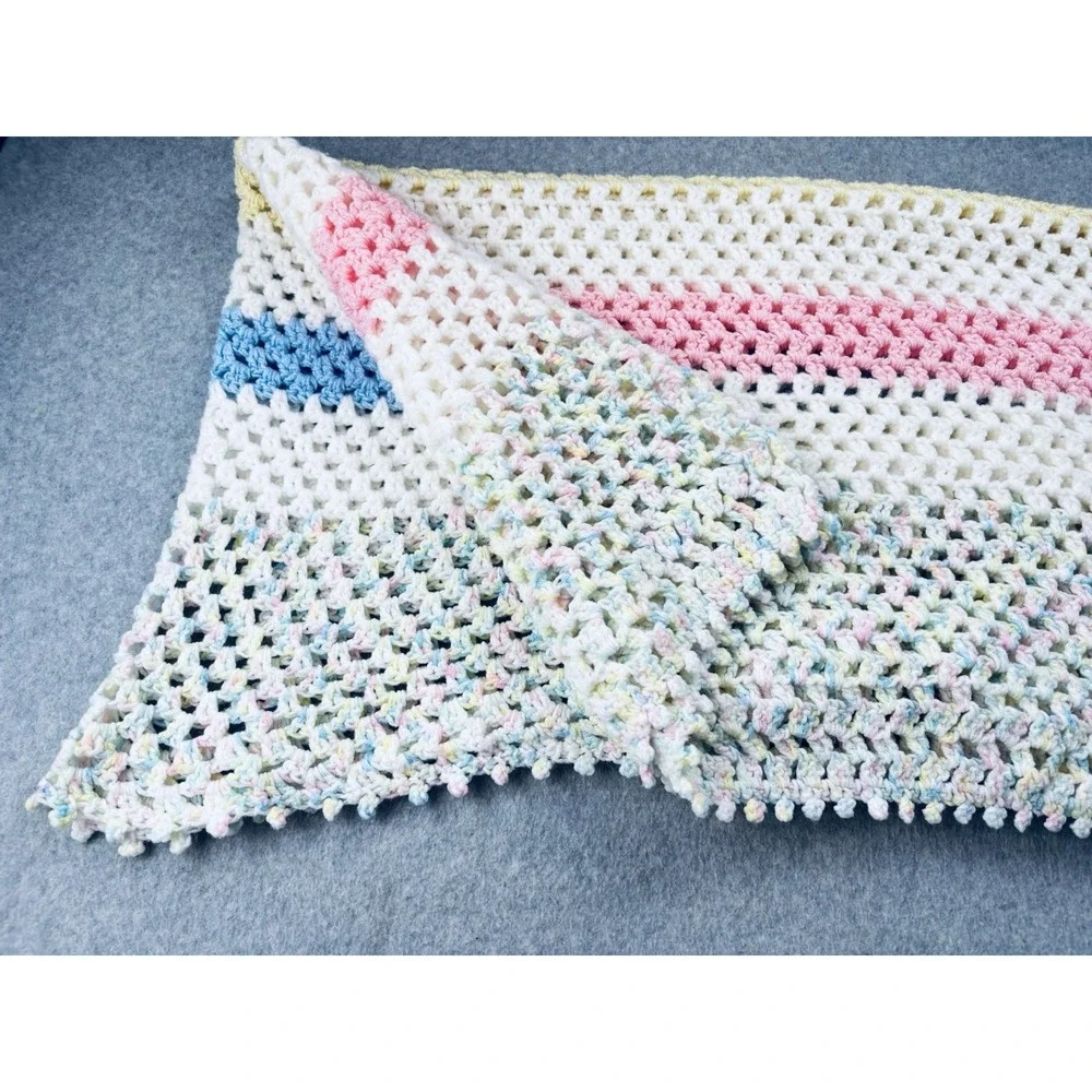 Vintage Crochet Receiving Baby Blanket Pastel Handmade Afghan Throw Baby Neutral